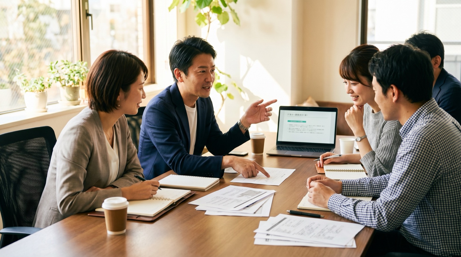 校舎の方針を議論しているミーティングの場面